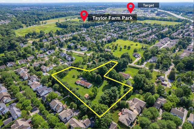 5650 Harlem Rd, New Albany, OH 43054 - aerial perspective of suburban area featuring property parcel outlined