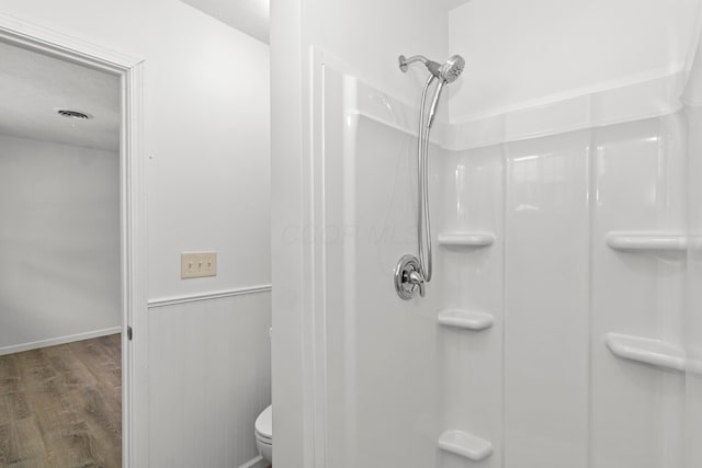 303 Rocky Fork Dr N, Columbus, OH 43230 - bathroom with a shower stall and wood finished floors