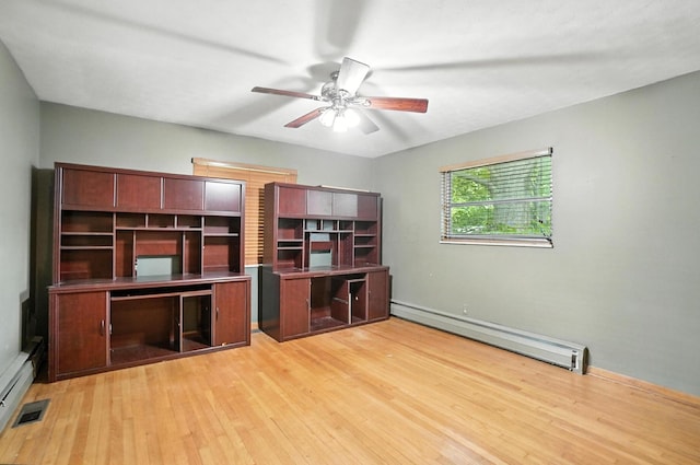 5050 Bixby Rd, Groveport, OH 43125 - unfurnished office featuring baseboard heating, ceiling fan, wood finished floors, and a baseboard heating unit
