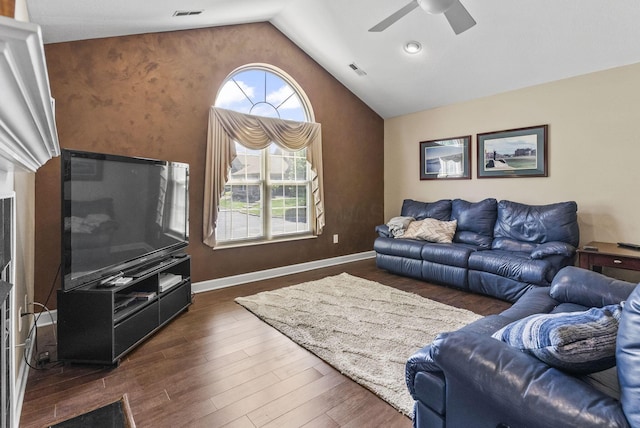2919 Laurel Wind Blvd, Lewis Center, OH 43035 - living room with lofted ceiling, dark wood-style flooring, and ceiling fan