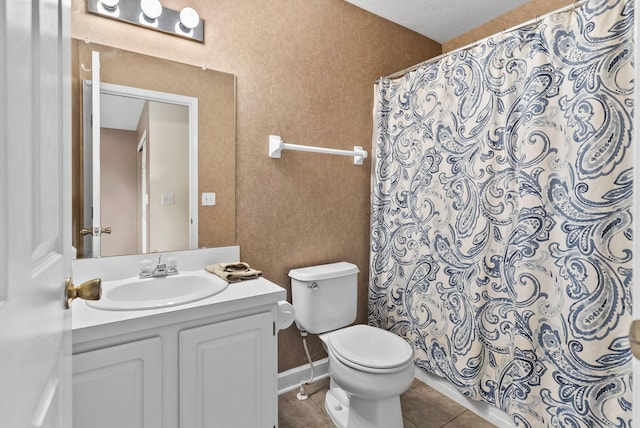 2919 Laurel Wind Blvd, Lewis Center, OH 43035 - bathroom featuring vanity, tile patterned floors, a textured wall, and curtained shower