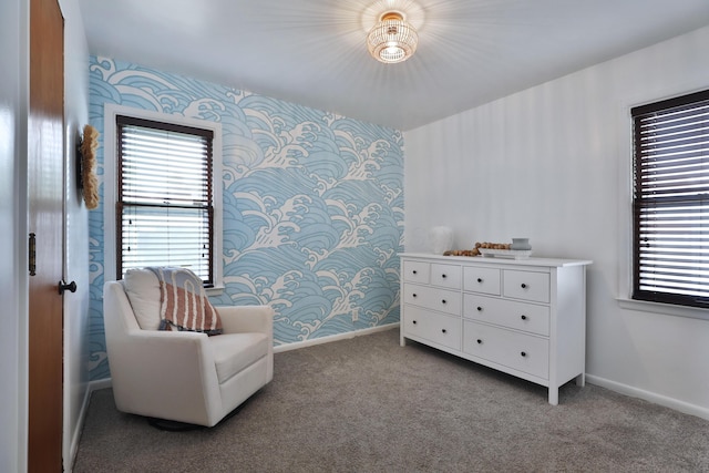 69 Morse Rd, Columbus, OH 43214 - living area featuring wallpapered walls, carpet flooring, plenty of natural light, and an accent wall