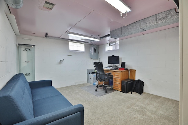 69 Morse Rd, Columbus, OH 43214 - office space with electric panel, carpet flooring, and concrete block wall