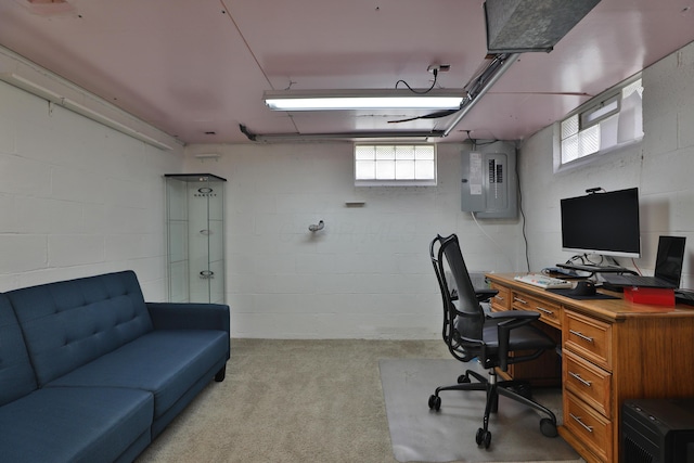 69 Morse Rd, Columbus, OH 43214 - office with electric panel, light colored carpet, and concrete block wall