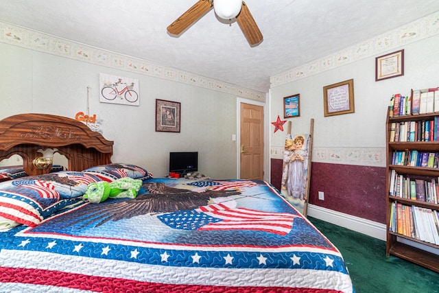 83 2nd St, Shelby, OH 44875 - bedroom with carpet flooring, a textured ceiling, and a ceiling fan