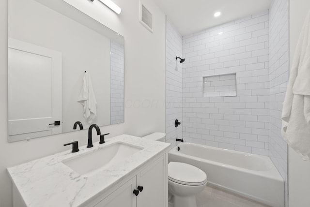 583 E Walnut St, Columbus, OH 43215 - full bathroom with vanity, shower / tub combination, and recessed lighting