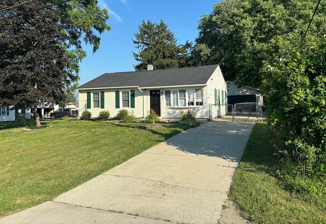 2929 El Paso Dr, Columbus, OH 43204 - ranch-style home with a detached garage, a gate, and a chimney