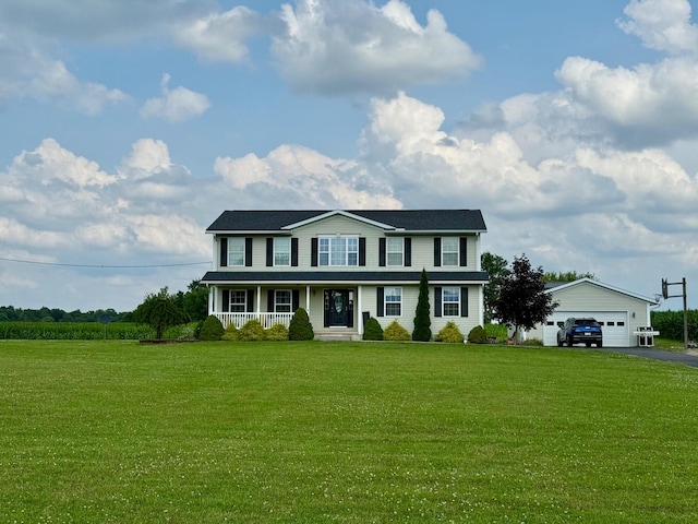 3701 Swisher Rd, Crestline, OH 44827 - colonial-style house featuring covered porch, a front lawn, and driveway