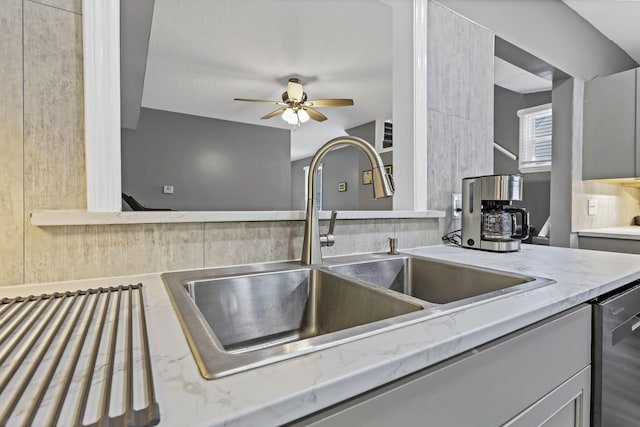 716 N Mount Pleasant Ave, Lancaster, OH 43130 - kitchen with dishwasher, ceiling fan, and light stone counters