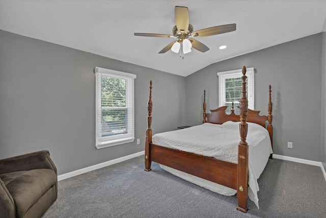 716 N Mount Pleasant Ave, Lancaster, OH 43130 - bedroom featuring multiple windows, lofted ceiling, carpet floors, and a ceiling fan