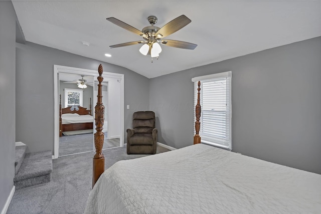 716 N Mount Pleasant Ave, Lancaster, OH 43130 - carpeted bedroom with a ceiling fan, vaulted ceiling, and a closet