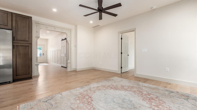 58 Lippert Ln, Buckeye Lake, OH 43008 - spare room with ceiling fan, light wood-style flooring, recessed lighting, and a smoke detector