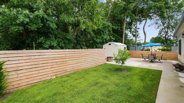 58 Lippert Ln, Buckeye Lake, OH 43008 - fenced backyard with a patio and a storage unit