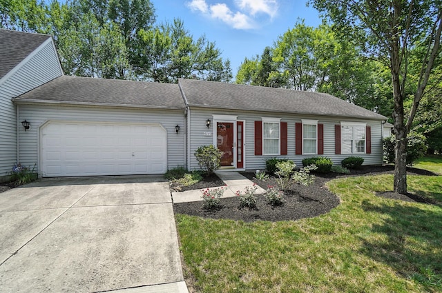 6281 Mcnaughten Place Ln Unit 24, Columbus, OH 43213 - single story home with a garage, driveway, a front yard, and a shingled roof