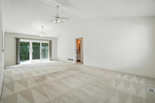 6281 Mcnaughten Place Ln Unit 24, Columbus, OH 43213 - spare room featuring a ceiling fan, light colored carpet, and high vaulted ceiling