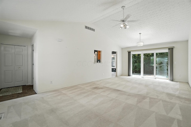 6281 Mcnaughten Place Ln Unit 24, Columbus, OH 43213 - unfurnished living room with carpet flooring, a ceiling fan, and lofted ceiling