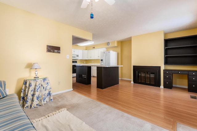 5613 Chowning Way, Columbus, OH 43213 - living area featuring a glass covered fireplace, light wood-style flooring, and ceiling fan