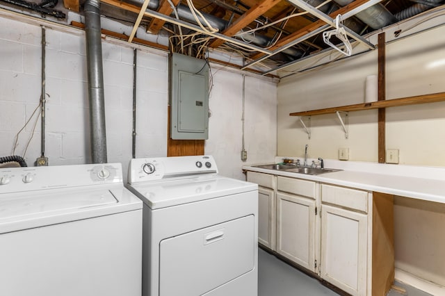 5613 Chowning Way, Columbus, OH 43213 - laundry area featuring electric panel, washing machine and dryer, and cabinet space