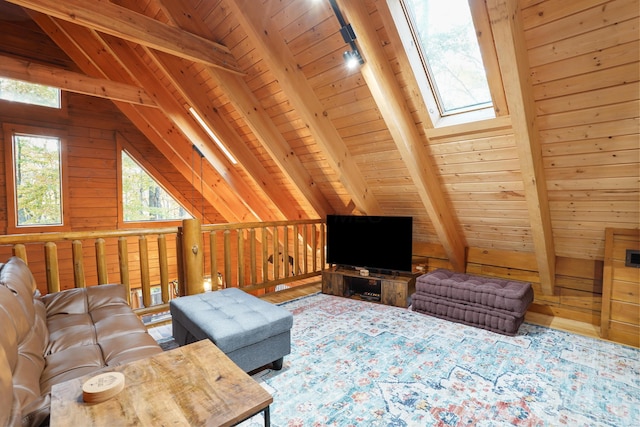 16651 Skinner Rd, Logan, OH 43138 - living area featuring wooden ceiling and wood walls