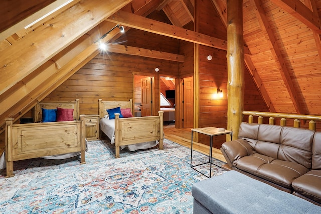 16651 Skinner Rd, Logan, OH 43138 - bedroom with wood walls and wooden ceiling