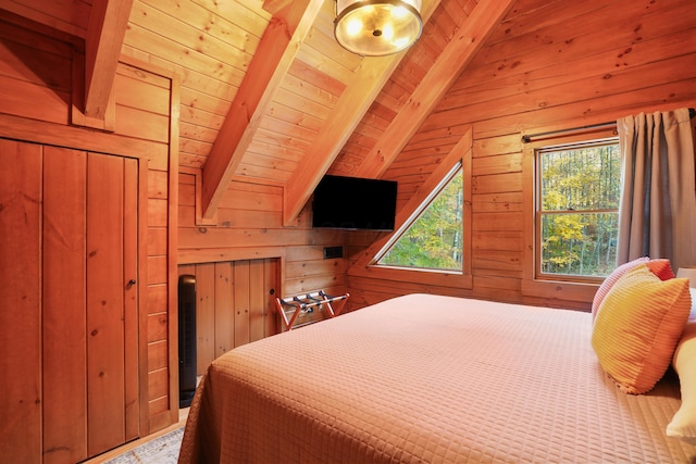 16651 Skinner Rd, Logan, OH 43138 - bedroom featuring wooden walls and wooden ceiling