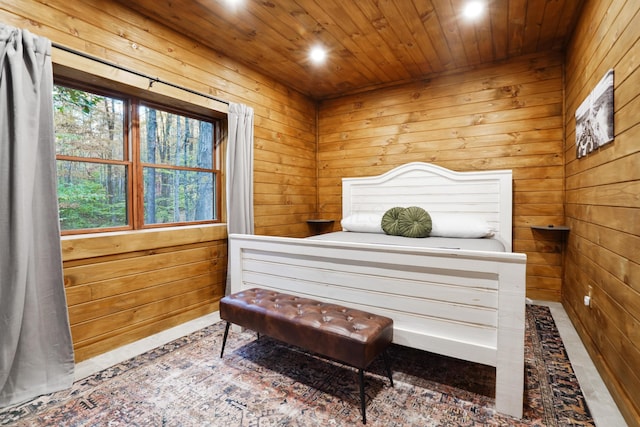 16651 Skinner Rd, Logan, OH 43138 - bedroom with recessed lighting, wood walls, and wood ceiling