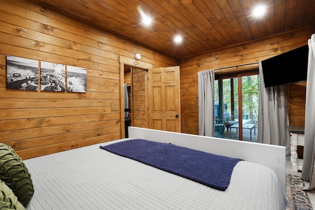 16651 Skinner Rd, Logan, OH 43138 - bedroom with wooden walls, recessed lighting, and wooden ceiling