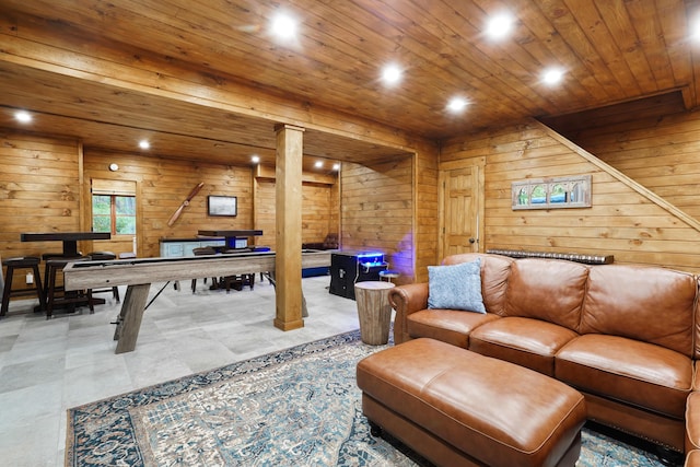 16651 Skinner Rd, Logan, OH 43138 - game room featuring ornate columns, wooden walls, wood ceiling, and recessed lighting
