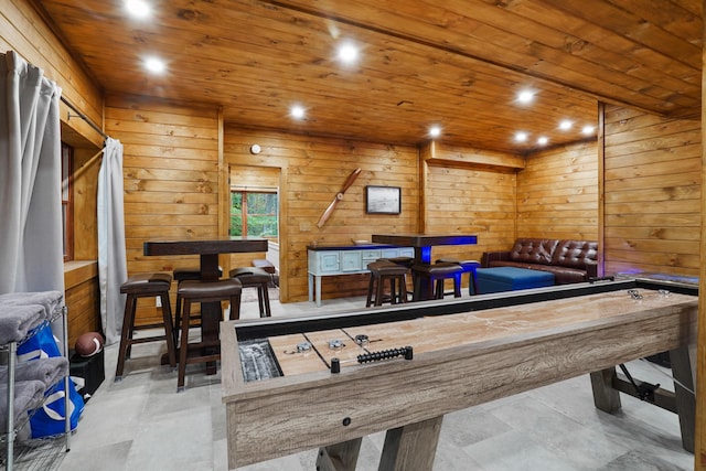 16651 Skinner Rd, Logan, OH 43138 - playroom with wooden ceiling, wood walls, and recessed lighting