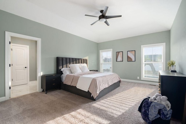 4881 Hoover Rd, Grove City, OH 43123 - bedroom featuring carpet, vaulted ceiling, and ceiling fan