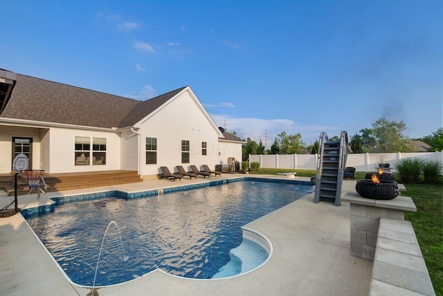 4881 Hoover Rd, Grove City, OH 43123 - view of pool with a fire pit, a fenced backyard, and a patio