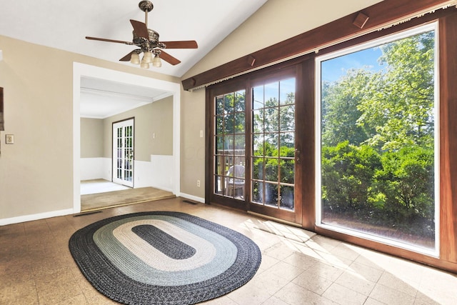 1725 Graham Dr NE, Lancaster, OH 43130 - doorway to outside featuring ceiling fan and lofted ceiling