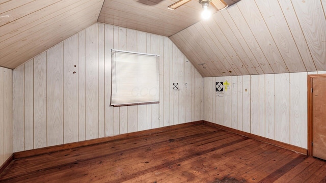 1822 W Mound St, Columbus, OH 43223 - additional living space with vaulted ceiling, hardwood / wood-style floors, ceiling fan, and wood walls