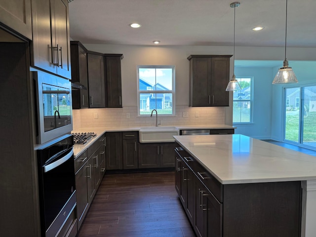 8760 Apricot Way Lot 1917, Plain City, OH 43064 - kitchen featuring appliances with stainless steel finishes, healthy amount of natural light, dark wood-style floors, recessed lighting, and light countertops