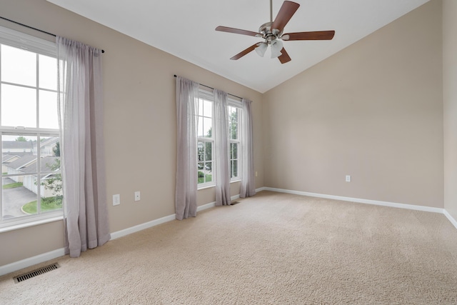 3839 Rubythroat Dr, Columbus, OH 43230 - spare room with a ceiling fan, light carpet, and vaulted ceiling