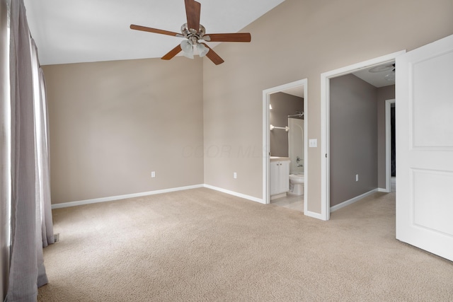 3839 Rubythroat Dr, Columbus, OH 43230 - empty room with ceiling fan, light carpet, and lofted ceiling