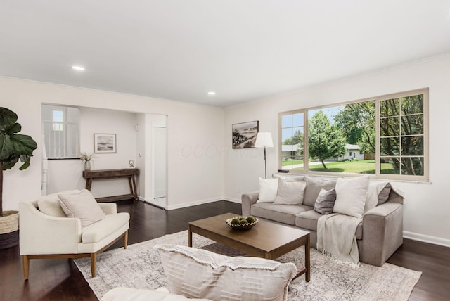 2664 Sonata Dr, Columbus, OH 43209 - living area with dark wood-type flooring, crown molding, and recessed lighting