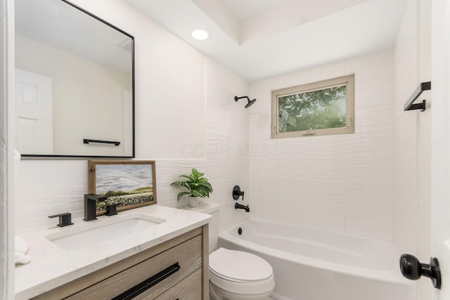 2664 Sonata Dr, Columbus, OH 43209 - bathroom with vanity, shower / bathtub combination, and recessed lighting