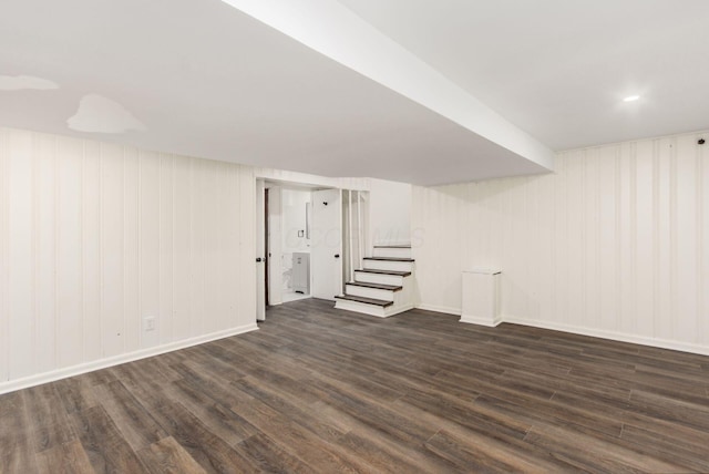 2664 Sonata Dr, Columbus, OH 43209 - finished below grade area featuring dark wood-type flooring and stairs