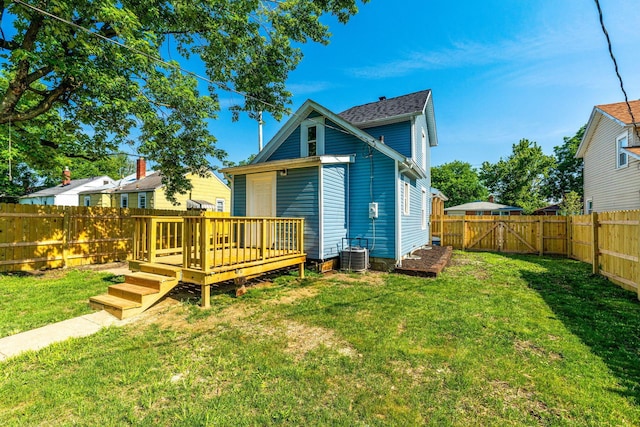 3189 E 6th Ave, Columbus, OH 43219 - rear view of property with a fenced backyard, a wooden deck, and a gate