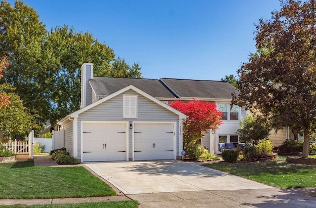 7852 Heathcock Ct, Westerville, OH 43081 - traditional home with concrete driveway, a garage, a chimney, and a shingled roof