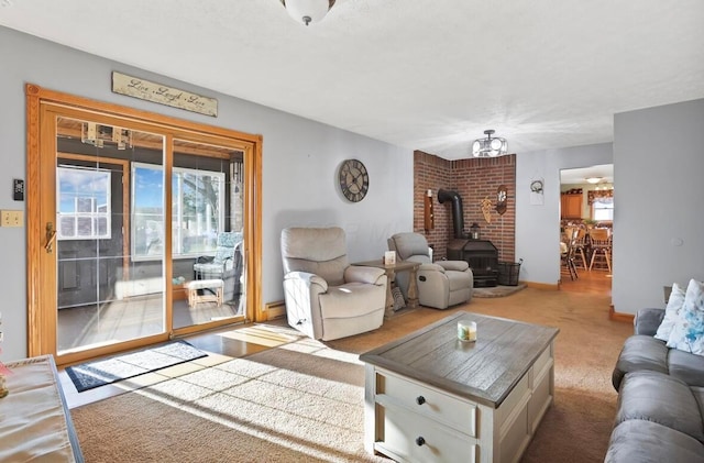 12232 Cleo Rd, Orient, OH 43146 - living room featuring a wood stove and carpet