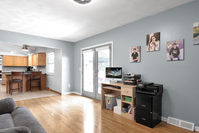 6146 Catawba Dr, Grove City, OH 43123 - office featuring light wood finished floors, a ceiling fan, and french doors
