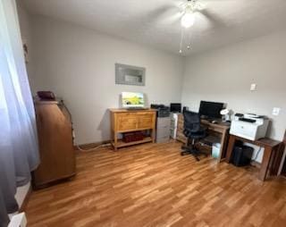 521 Kenton Galion Rd E, Marion, OH 43302 - office area with a ceiling fan and wood finished floors
