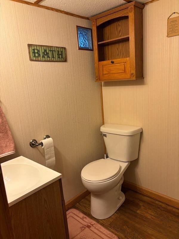 521 Kenton Galion Rd E, Marion, OH 43302 - half bath with wood finished floors, vanity, and a textured ceiling
