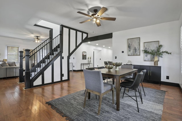 10123 Loop Rd, Millersport, OH 43046 - dining space featuring ceiling fan, wood finished floors, and stairs