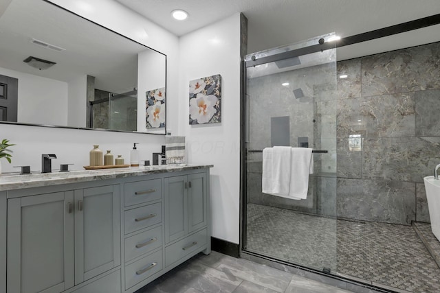10123 Loop Rd, Millersport, OH 43046 - full bath with marble finish flooring, a shower stall, double vanity, and a freestanding tub