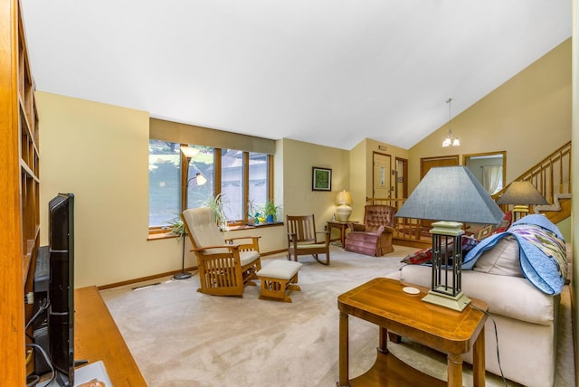 976 Hillside Dr, Newark, OH 43055 - carpeted living room with baseboards and high vaulted ceiling