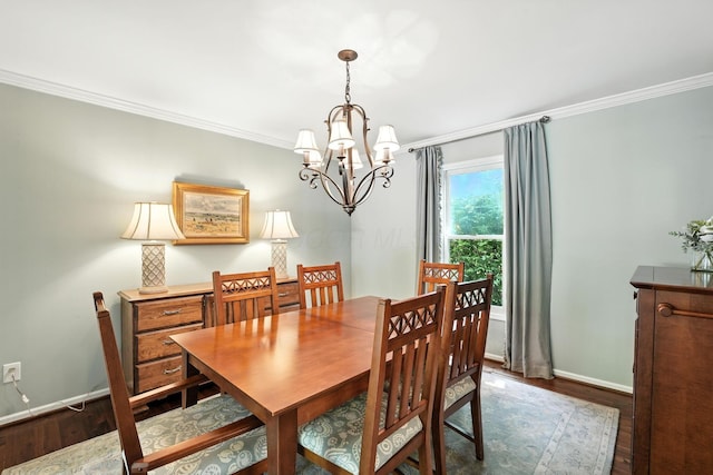 371 Ashworth Ct, Dublin, OH 43017 - dining room featuring a chandelier, dark wood finished floors, and crown molding