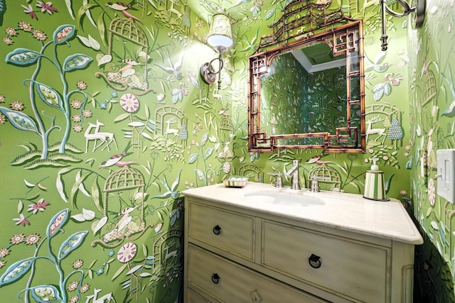 371 Ashworth Ct, Dublin, OH 43017 - bathroom featuring wallpapered walls and vanity